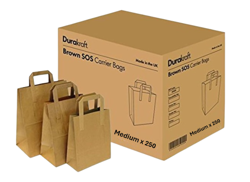 Handled Brown Paper Bag Medium 250 Pack - Gompels - Care & Nursery Supply  Specialists