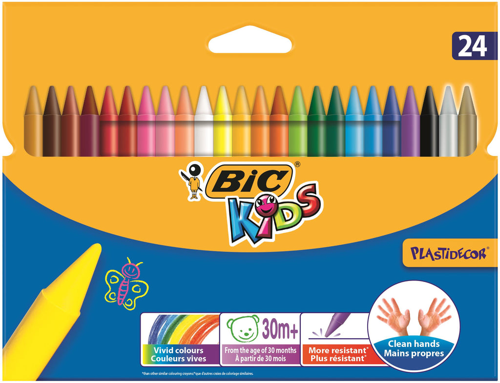 Bic Kids Plastidecor Coloured Crayons Assorted Pack of 24 - Hunt Office  Ireland