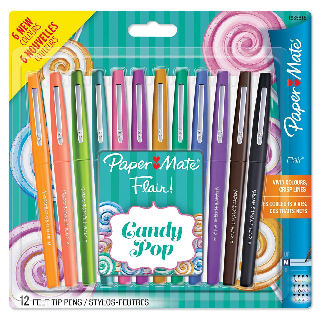 Paper Mate Flair Fibre Tip Pen Medium Point 0.7mm Candy Pop Assorted  Colours (Pack 12) 1985616