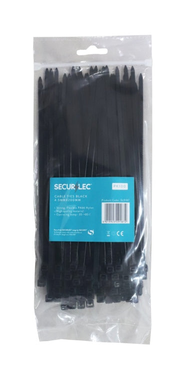 Black Cable Ties 200x4.5mm Pack 100's