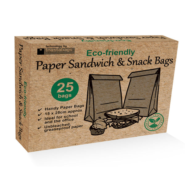 ECO Friendly Paper Sandwich & Snack Bags by TOASTABAGS  Grease Proof Paper Bags x 25