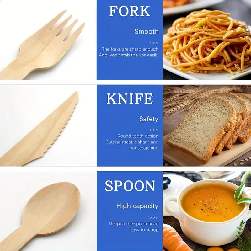 Belgravia- Disposable Eco Friendly  Wooden Cutlery Knives,Forks, Spoons & Teaspoons