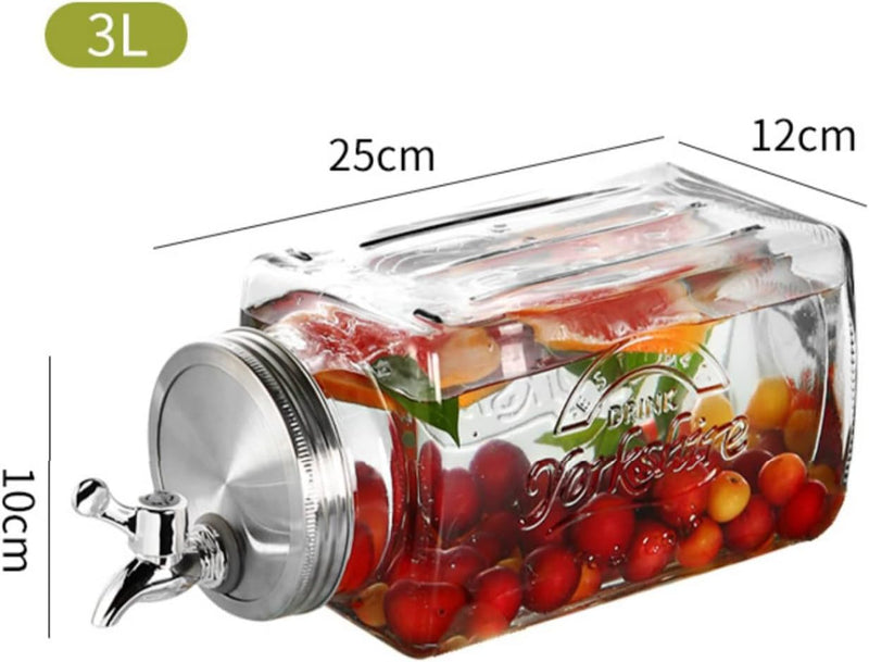 Kilner Branded 3L Square Glass Fridge Dispenser with Tap