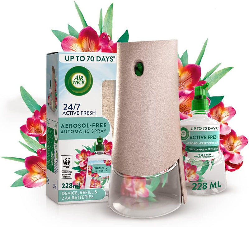 Air Wick Active Fresh Air Freshener Aerosol-Free Automatic Spray Set & Eucalyptus & Freesia 228ml