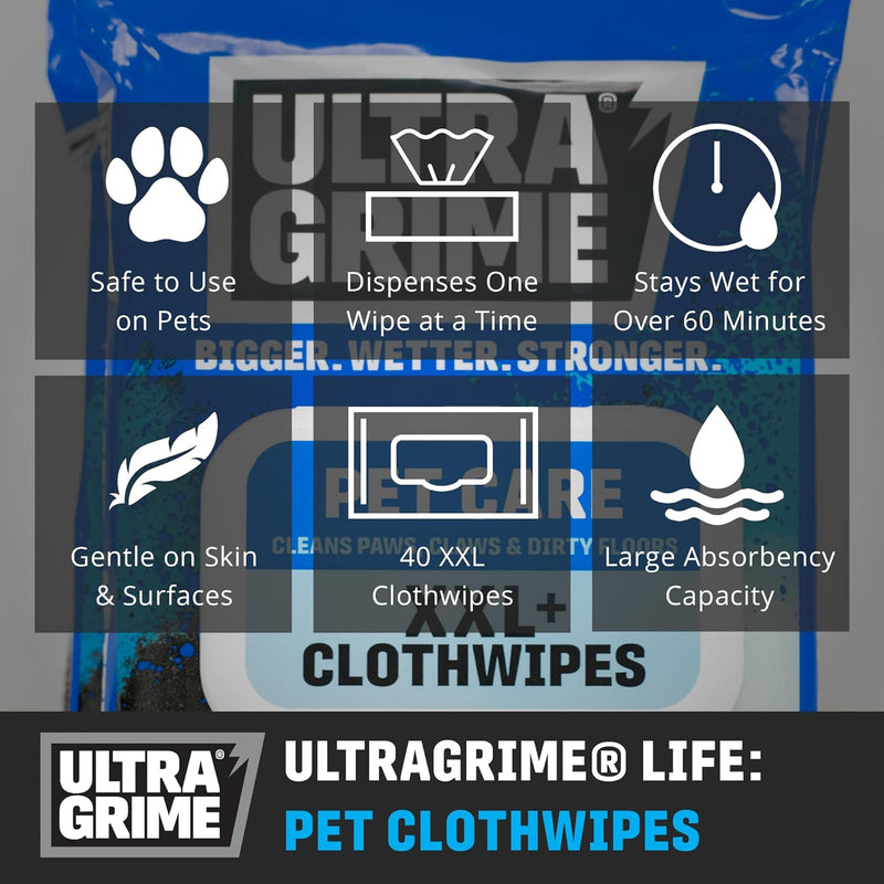 UltraGrime Pet Cleaning Wet Wipes 40 Thick Wipes - Pet Wipes