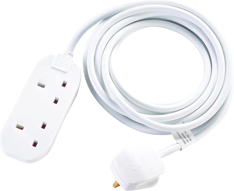 Masterplug Two Socket Extension Lead, 5 Metres, White