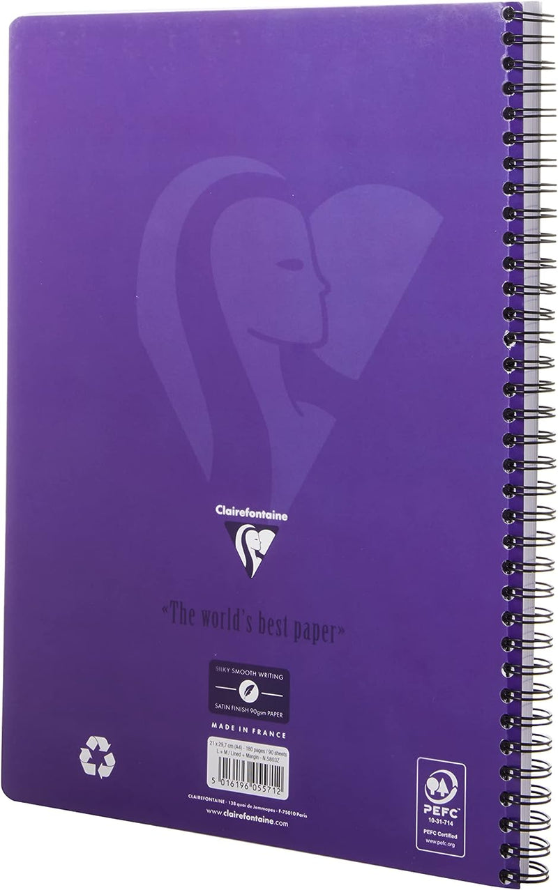 Clairefontaine Europa A4 Wirebound Card Cover Notebook Ruled 180 Pages Purple (Pack 5) - 5803Z