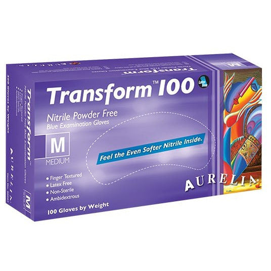 Aurelia Transform Blue Powder Free Nitrile Gloves 100's ALL SIZES