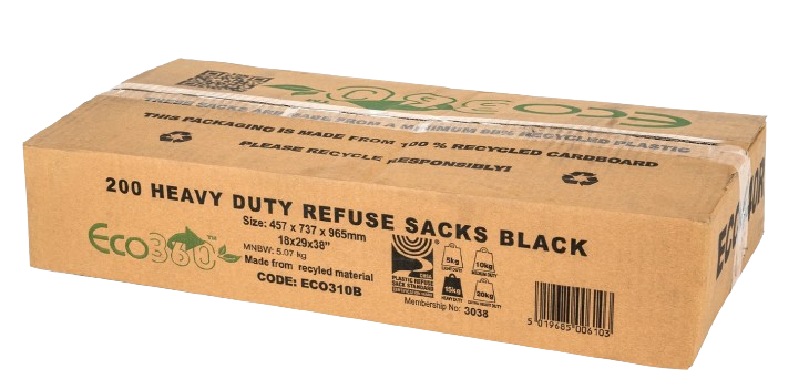 Black Refuse Sacks Bin Bags Heavy Duty 15kg CHSA (18x29x38) 200 Bags