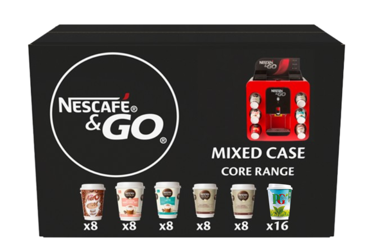 Nescafe Go Machine Variety Pack 56 Drinks Pack includes 50 white Lids.