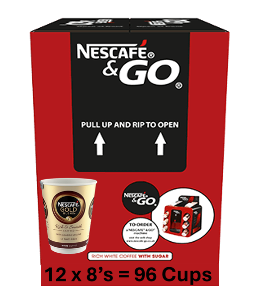 Nescafe &Go! Gold Blend White Cups 8 x 12oz Cups