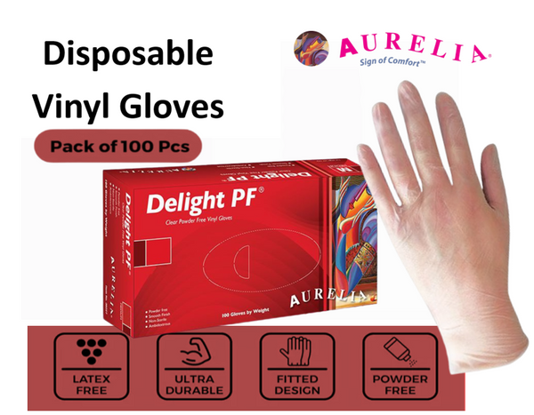 Aurelia Delight Clear Disposable Vinyl Gloves – Powder Free x 100 All Sizes