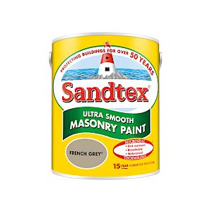 Sandtex Ultra Smooth Masonry Paint 5 Litre Stock Colours - French Grey