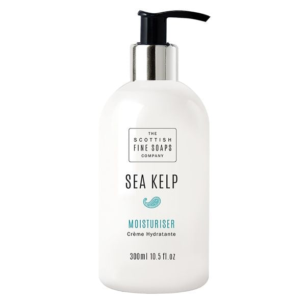 Scottish Fine Soaps Sea Kelp,Luxury 3pc Gift Set 1 x Moisturiser Cream 300ml, 1 x Hand Wash and 2pc Ceramic Bottle Holder