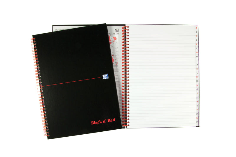 Black n Red Notebook Wirebound A4 Hardback A-Z Ruled 140 Pages 100080232 - UK BUSINESS SUPPLIES