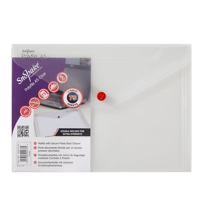 Snopake Polyfile Wallet File Polypropylene A5 Clear (Pack 5) - 11382 - UK BUSINESS SUPPLIES