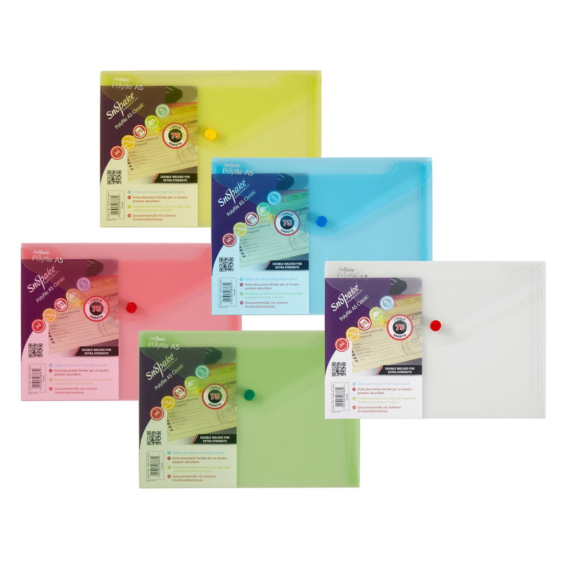 Snopake Polyfile Wallet File Polypropylene A5 Classic Assorted Colours (Pack 5) - 11395 - UK BUSINESS SUPPLIES