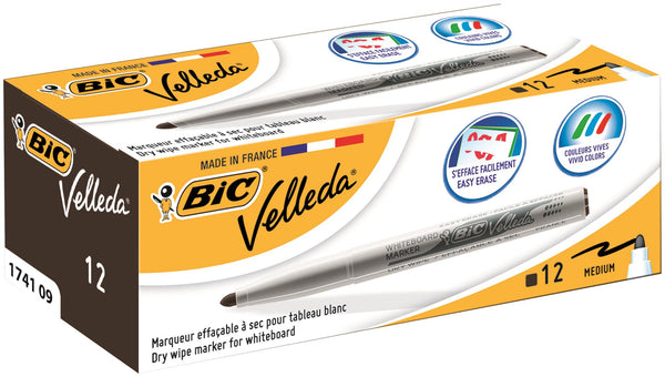 Bic Velleda 1741 Whiteboard Marker Bullet Tip 1.4mm Line Black (Pack 12) - 9581711 - UK BUSINESS SUPPLIES