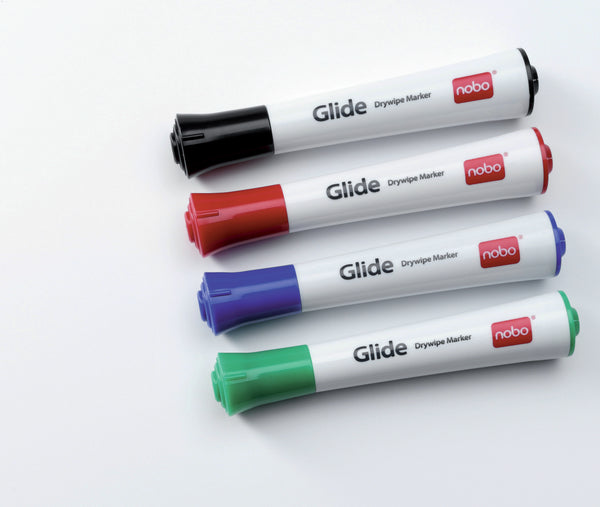 Nobo Glide Whiteboard Marker Bullet Tip 3mm Line Assorted Colours (Pack 4) 1902096 - UK BUSINESS SUPPLIES