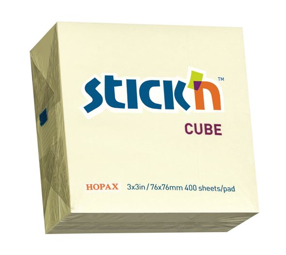 ValueX Stickn Notes Cube 76x76mm 400 Sheets Pastel Yellow 21072 - UK BUSINESS SUPPLIES