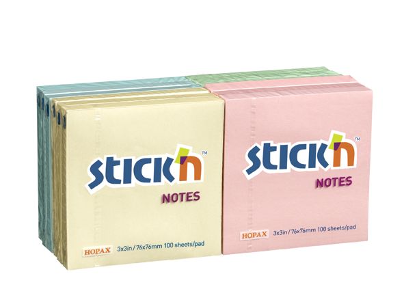 ValueX Stickn Notes 76x76mm 100 Sheets Pastel Colours (Pack 12) 21328 - UK BUSINESS SUPPLIES