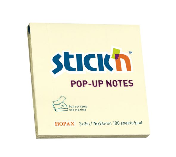 ValueX Stickn Pop-Up Notes 76x76mm 100 Sheets Yellow (Pack 12) 21395 - UK BUSINESS SUPPLIES