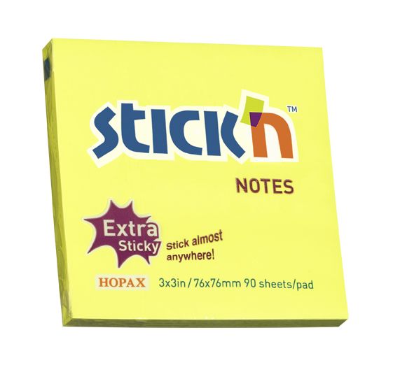 ValueX Extra Sticky Notes 76x76mm 90 Sheets Neon Yellow (Pack 12) 21670 - UK BUSINESS SUPPLIES