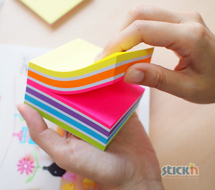 Stickn Sticky Notes Cube 76x76mm 400 Sheets Neon Colours 21539 - UK BUSINESS SUPPLIES