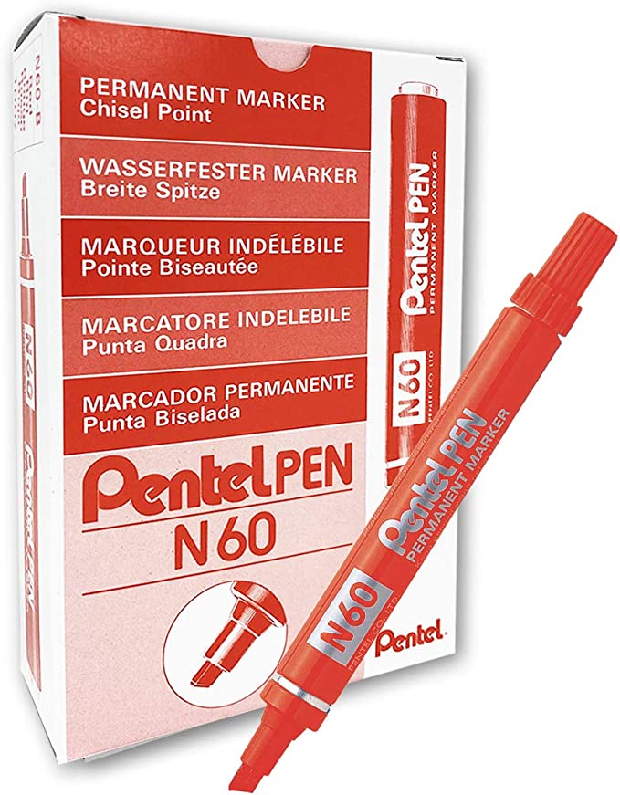 Pentel N60 Permanent Marker Chisel Tip Red (Pack of 12) N60 - UK BUSINESS SUPPLIES