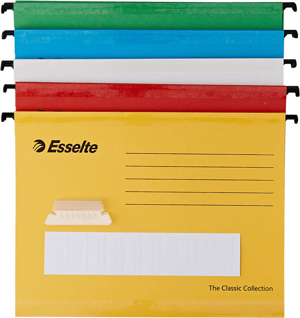 Esselte 93042 Classic A4 Vertical Suspension Files - Assorted Colours, Pack of 100 - UK BUSINESS SUPPLIES