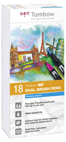 Tombow ABT Dual Brush Pen 2 Tips Primary Assorted Colours (Pack 18) - ABT-18P-1 - UK BUSINESS SUPPLIES