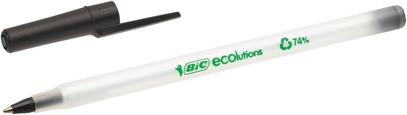 Bic Ecolutions Round Stic Ballpoint Pen Recycled 1mm Tip 0.32mm Line Black (Pack 60) - 8932392 - UK BUSINESS SUPPLIES