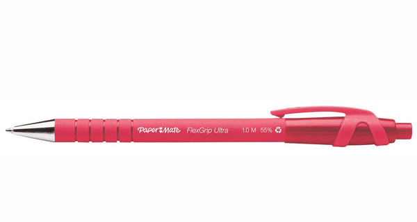 Paper Mate Flexgrip Ultra Retractable Ballpoint Pen 1.0mm Tip 0.5mm Line Red (Pack 12) - S0190413 - UK BUSINESS SUPPLIES