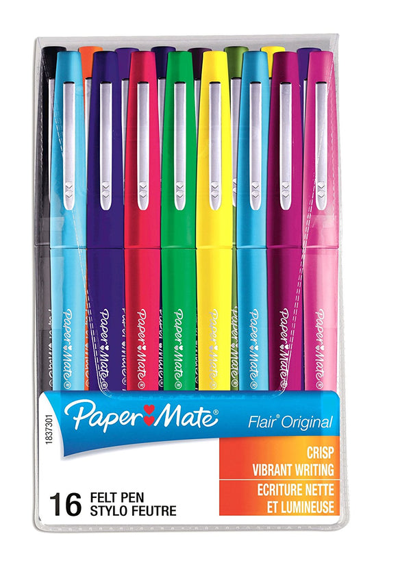 Paper Mate Flair Fibre Tip Pen Medium Point 0.7mm Assorted Colours (Pack 16) 2061394 - UK BUSINESS SUPPLIES