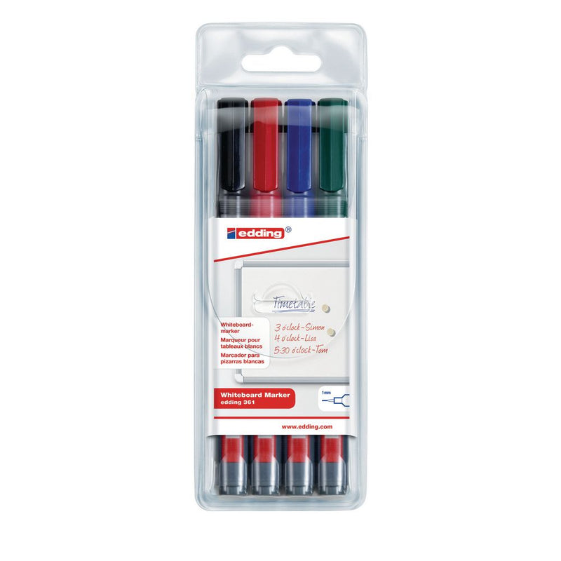 edding 361 Whiteboard Marker Bullet Tip 1mm Line Assorted Colours (Pack 4) - 4-361-4 - UK BUSINESS SUPPLIES