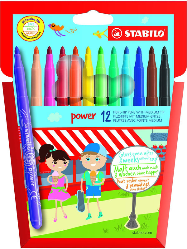 STABILO power Felt Pen 2mm Line Assorted Colours (Wallet 12) - 280/12-01 - UK BUSINESS SUPPLIES