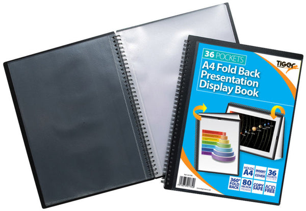 Tiger A4 Fold Back Display Book 36 Pocket Black - 301784 - UK BUSINESS SUPPLIES