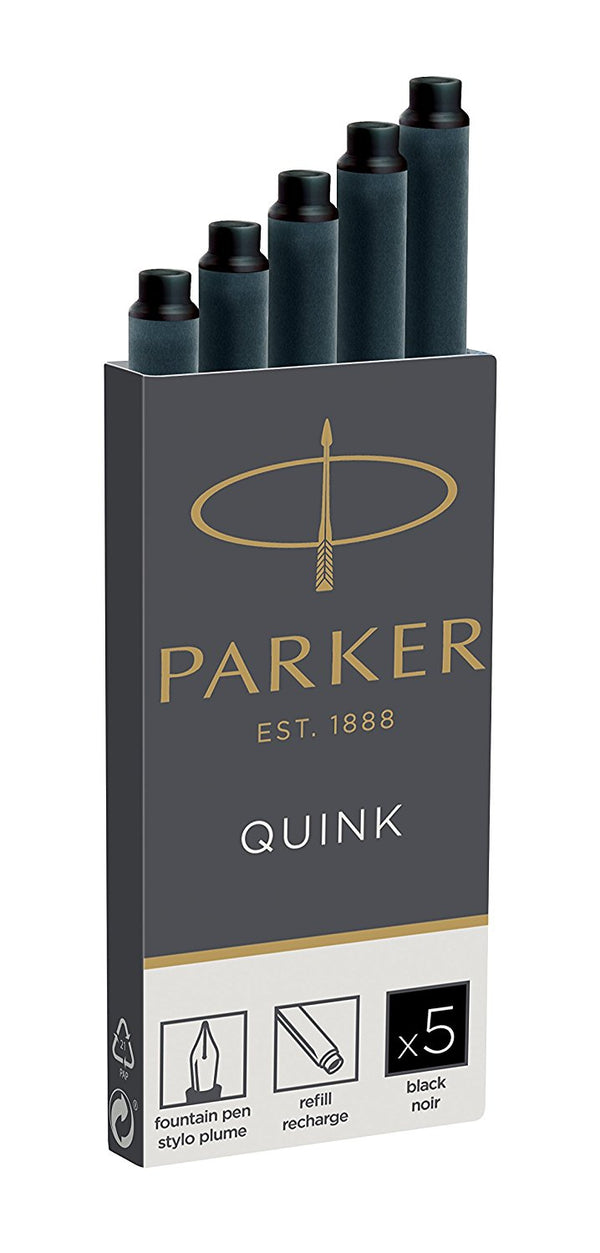 Parker Quink Ink Refill Cartridge for Fountain Pens Black (Pack 5) - 1950382 - UK BUSINESS SUPPLIES