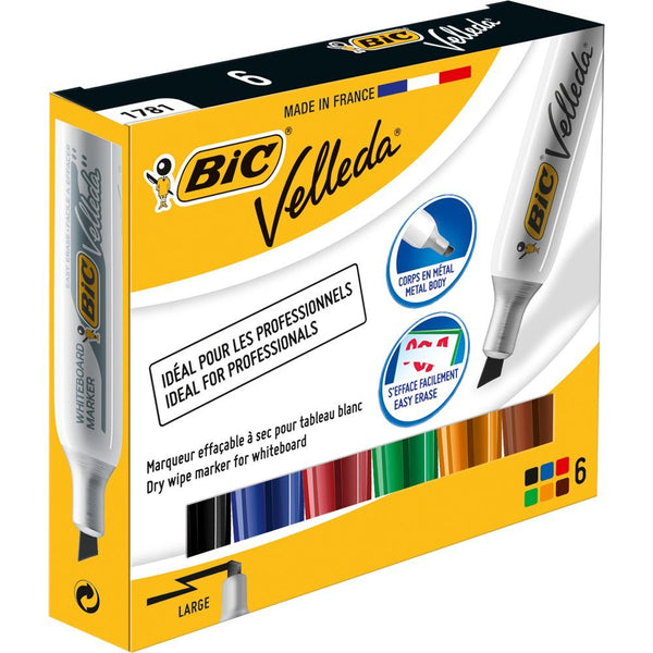 Bic Velleda 1781 Whiteboard Marker Chisel Tip 3.5-5.5mm Line Assorted Colours (Pack 6) - 8757882 - UK BUSINESS SUPPLIES