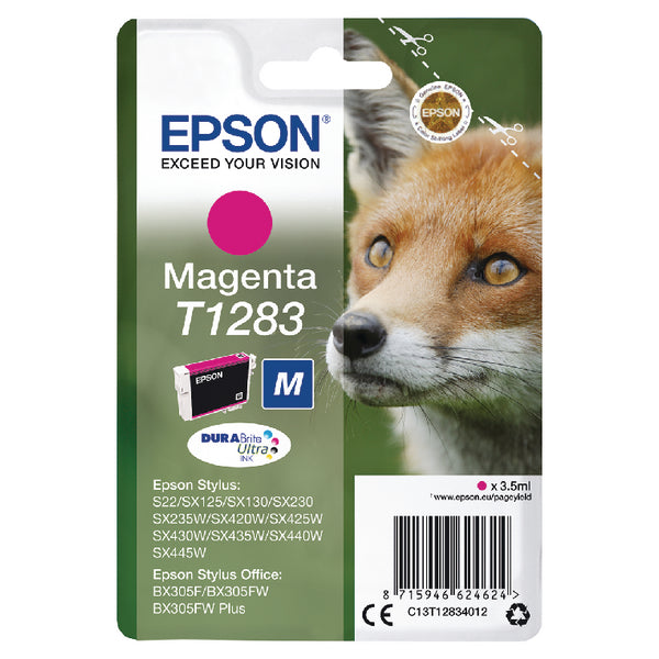 Epson T1283 Fox Magenta Standard Capacity Ink Cartridge 3.5ml - C13T12834012 - UK BUSINESS SUPPLIES