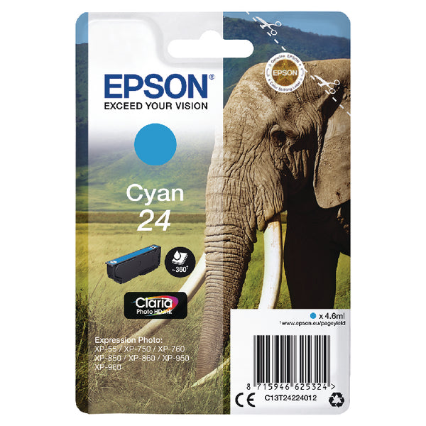 Epson 24 Elephant Cyan Standard Capacity Ink Cartridge 5ml - C13T24224012 - UK BUSINESS SUPPLIES