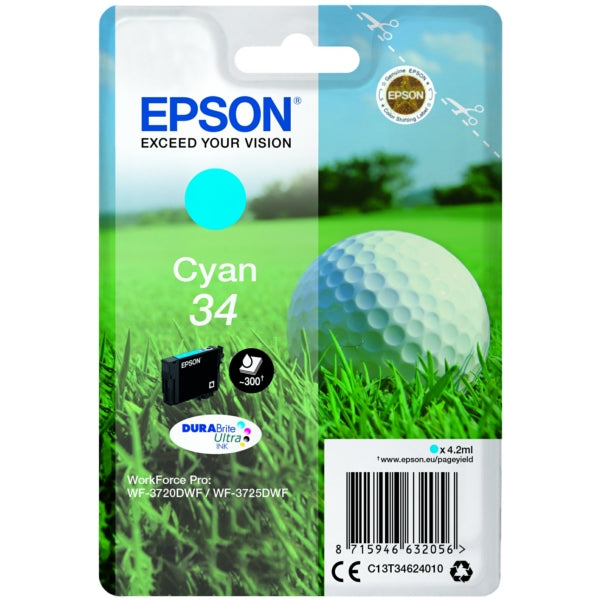Epson 34 Golfball Cyan Standard Capacity Ink Cartridge 4ml - C13T34624010 - UK BUSINESS SUPPLIES