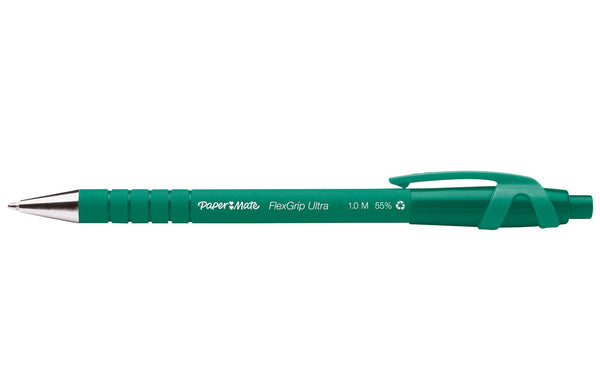Paper Mate Flexgrip Ultra Retractable Ballpoint Pen 1.0mm Tip 0.5mm Line Green (Pack 12) - S0190453 - UK BUSINESS SUPPLIES