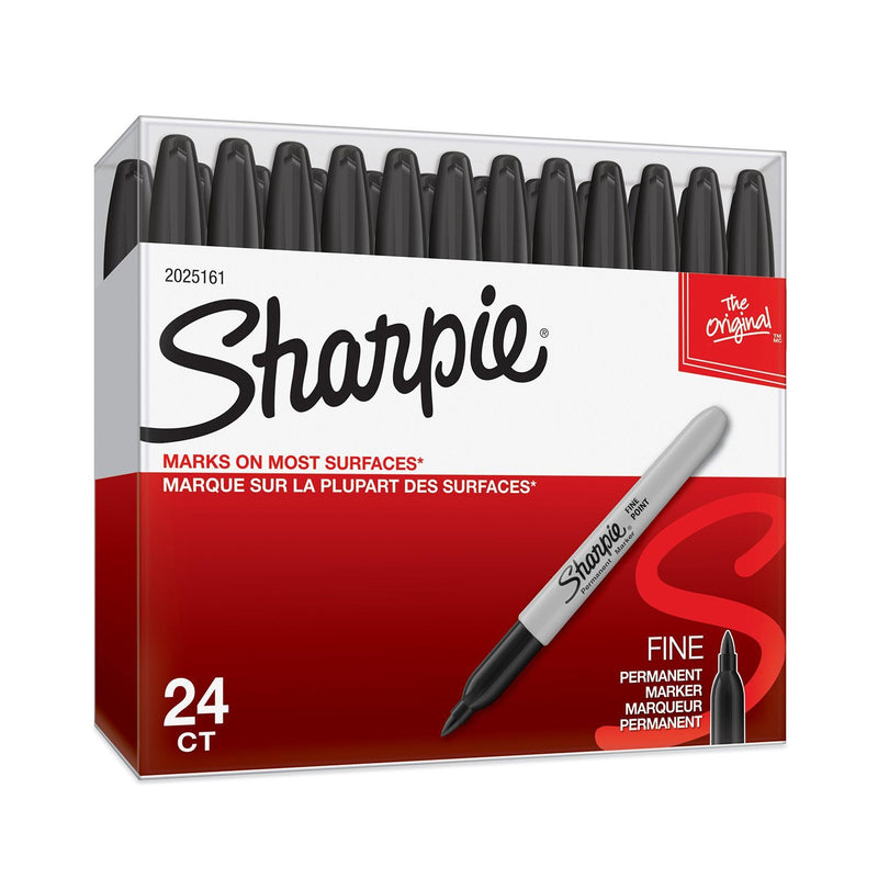 Sharpie Permanent Marker Fine Tip 0.9mm Line Black (Pack 24) 2077128 - UK BUSINESS SUPPLIES