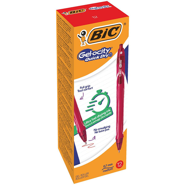 Bic Gel-ocity Quick Dry Gel Retractable Rollerball Pen 0.7mm Tip 0.3mm Line Red (Pack 12) - 949874 - UK BUSINESS SUPPLIES