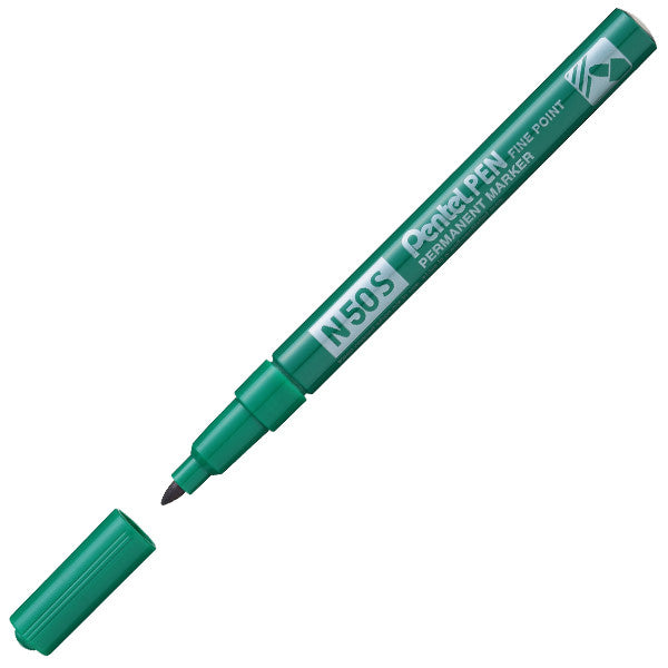 Pentel N50S Permanent Marker Fine Bullet Tip 0.5-1mm Line Green (Pack 12) - N50S-D - UK BUSINESS SUPPLIES