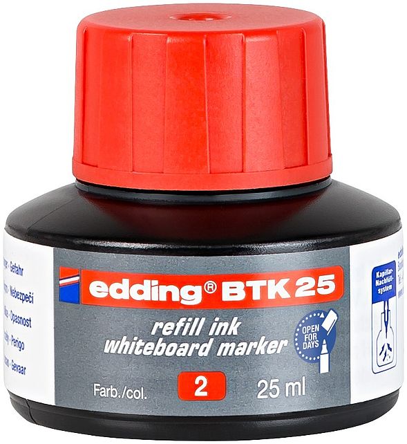 edding BTK 25 Bottled Refill Ink for Whiteboard Markers 25ml Red - 4-BTK25002 - UK BUSINESS SUPPLIES