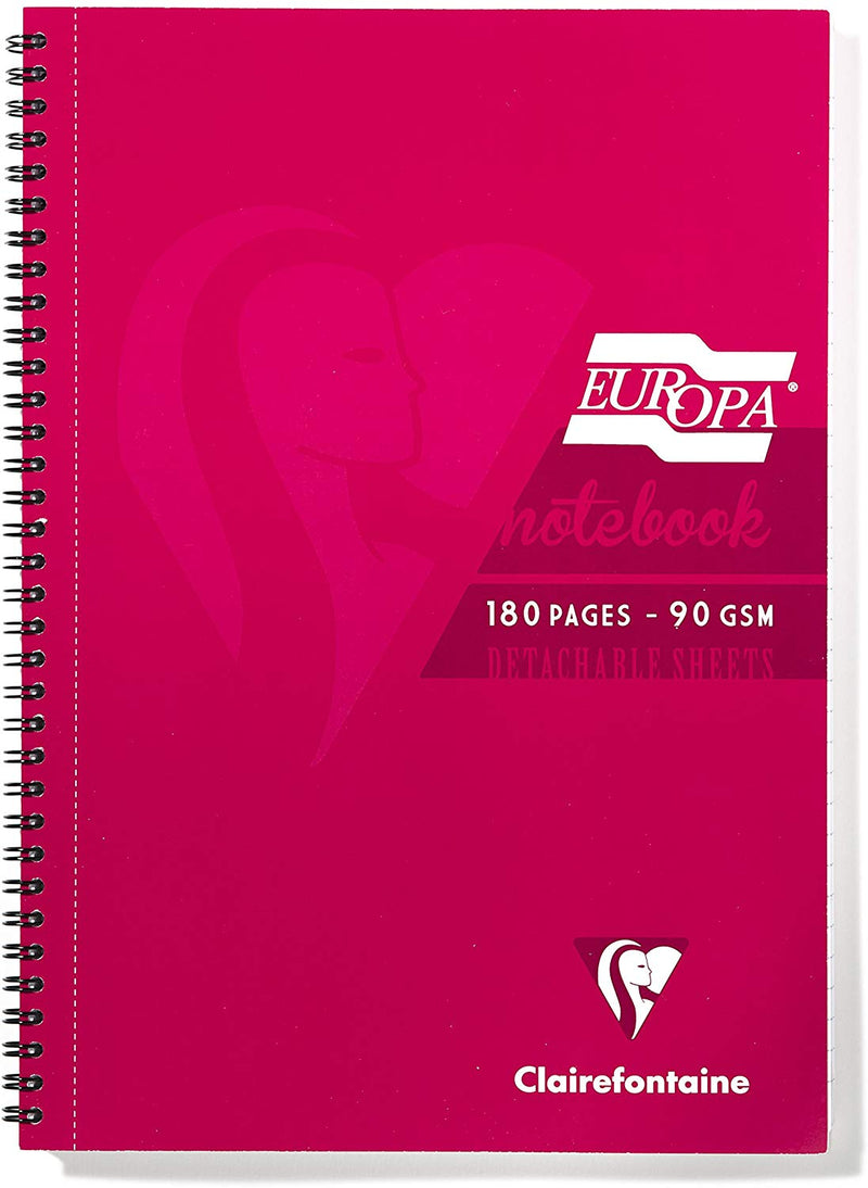 Clairefontaine Europa A5 Wirebound Card Cover Notebook Ruled 180 Pages Red (Pack 5) - 5815Z - UK BUSINESS SUPPLIES