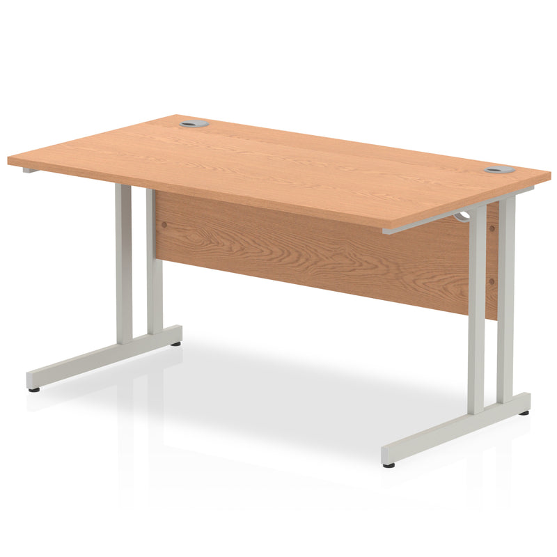 Impulse 1400 x 800mm Straight Desk Oak Top Silver Cantilever Leg I000807 - UK BUSINESS SUPPLIES