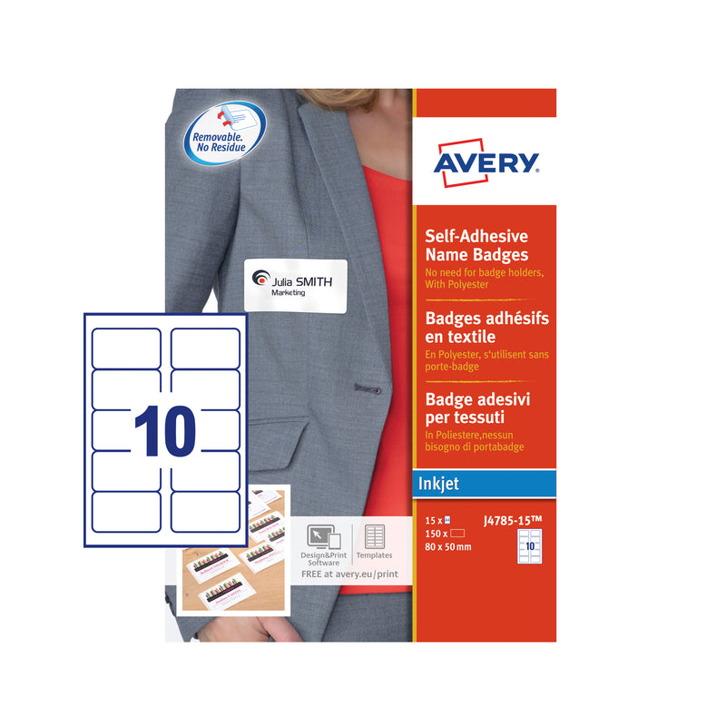 Avery Self-Adhesive Name Badge 80x50mm White (Pack 150) J4785-15 - UK BUSINESS SUPPLIES